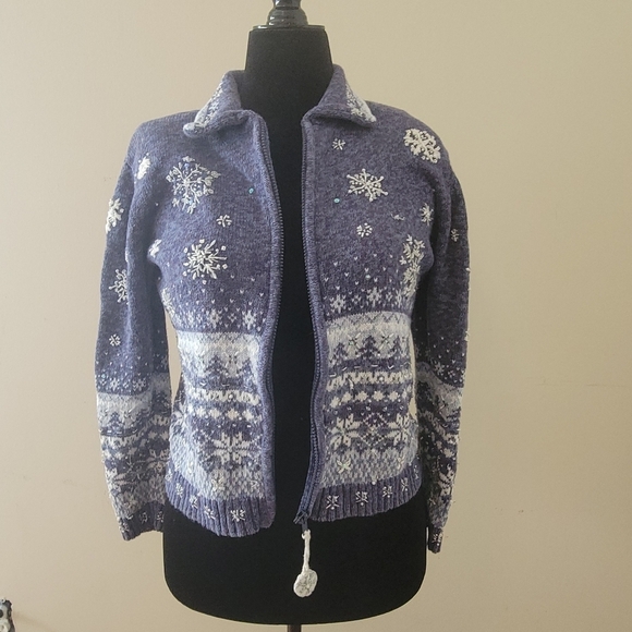 Heirloom Collectibles Zip Up Snowflake Ugly Sweater Size PM - Picture 2 of 11